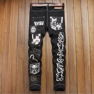 Evisu Black and White Graphic Skinny Jeans